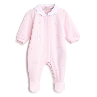 Girls Light Pink Applique Front Opening Babysuit
